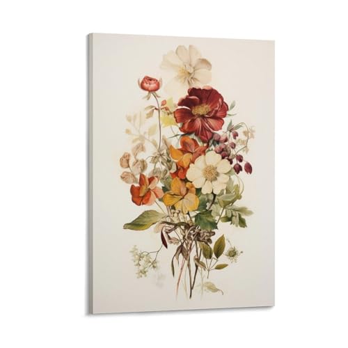 Kunstdruck auf Leinwand, Vintage-Bouquet, gerahmt, rustikale Wildblumen, natürliche Pflanzen, fertig zum Aufhängen, Leinwanddruck, Poster, Wandkunst von FOCCAR
