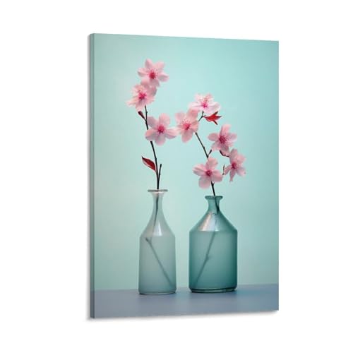 Minimalistische Pfirsichblüte Wandkunst Leinwand Drucke Moderne Glasvase Blumenbilder auf Leinwand Poster Wanddekoration für Heimdekorationen von FOCCAR