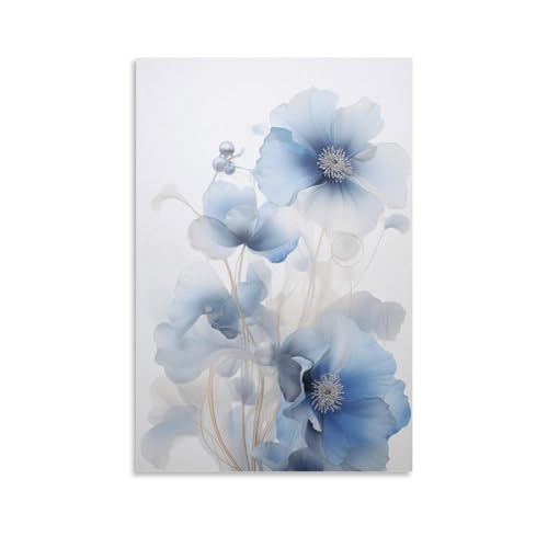 Moderne Blumen Leinwand Drucke Wandkunst Blau Transparent Pflanzen Weiß Floral Poster Wanddekoration für Heimdekorationen Kunstwerk von FOCCAR