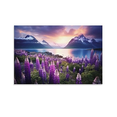 Romantische Lavendel Leinwand Wandkunst Zeitgenössische Blume Natur Berg Poster Wanddekoration Malerei Kunst für Zuhause Zimmer Kunstwerk von FOCCAR