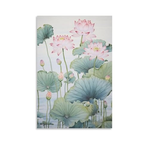 Rustikale Lotusdruck-Leinwand-Poster, Retro, rustikale Blume, Natur, Wanddekoration für Wohnzimmer, Schlafzimmer, Wandkunst von FOCCAR