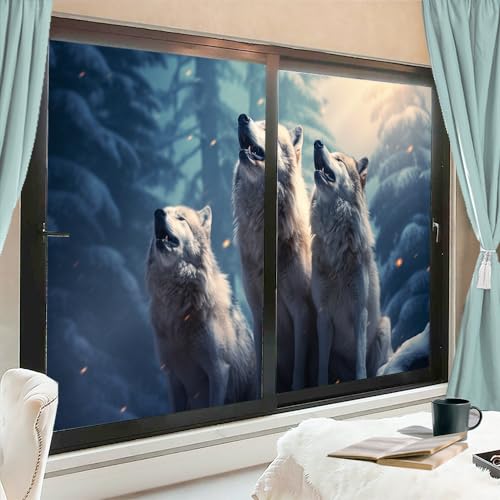 Rustikaler Wolf Fensterfolie, Sonnenblockierung, abstrakte Waldnacht, heulendes Tierhaus, Fenstertönungsfolie, kein Kleber, Glashaftung, Abdeckungen für Zuhause, dekorativ, 45 x 60 cm x 2 Stück Rustikaler Wolf Fensterfolie, Sonnenblockierung, abstrakte Waldnacht, heulendes Tierhaus, Fenstertönungsfolie, kein Kleber, Glashaftung, Abdeckungen für Zuhause, dekorativ, 45 x 60 cm x 2 Stück von FOCCAR