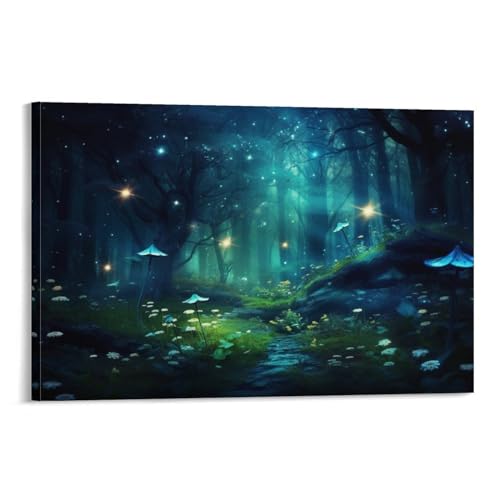 Starlight Forest Wandkunstdrucke, zeitgenössische Sternenlicht-Blumenbilder auf Leinwand, Poster, Wanddekoration für Schlafzimmer, Heimdekoration von FOCCAR