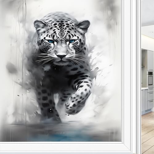 FOCCAR Wald Leopard Fensterfolie Dekorative Gepunktete Wildtier Natur Vintage Buntglas Fensterfolie Sonnenblockierung Hitzekontrolle Kein Kleber Fenster Abdeckfolie für Home Office 60 * 90CM von FOCCAR