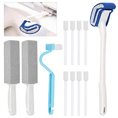 FOCCTS 4 Stück WC Reinigungsbürsten Set - 2X Bimsstein WC Toilette-Reinigungsstein mit Griff, Keine Totenecke Toilettenbürste,Gebogene WC Bürsten reinigen Toiletten, Geschenk 8 Stück Eckbürste von FOCCTS