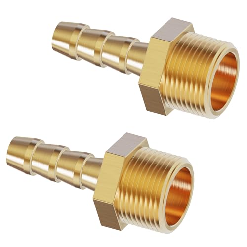 FOCMKEAS 2 Stück Messing-Schlauchstutzen, 5/16 Zoll Widerhaken x 3/8 Zoll PT Außengewinde, Messing, Widerhaken, Luftschlauch, Reparaturverbinder für Verbindungsszenarien, Luft, Gas, Heizöl, (geeignet von FOCMKEAS