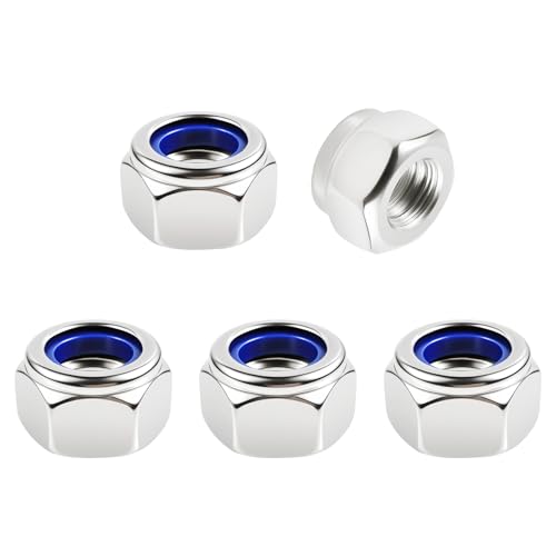 FOCMKEAS 5 Stück M12 x 1,75 mm Nylon eingesetzte Sechskantmuttern, selbstsichernde Mutter, 316 Edelstahl mit Nylon-Einsatz, selbstklemmend, einfarbig, Vollgewinde für Möbel-Reparatur, Heimwerker von FOCMKEAS