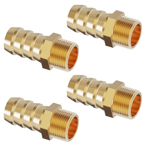 FOCMKEAS Messing-Schlauchstutzen, 0,95 cm Widerhaken x 0,3 cm PT Außengewinde, Messing, Widerhaken, Luftschlauch, Reparaturverbinder für Verbindungsszenarien, Luft, Gas, Heizöl, 4 Stück (geeignet für von FOCMKEAS