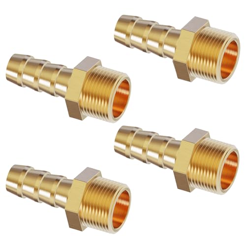 FOCMKEAS Messing-Schlauchstutzen, 0,95 cm Widerhaken x 1/4 Zoll PT Außengewinde, Messing, Widerhaken, Luftschlauch, Reparaturverbinder für Verbindungsszenarien, Luft, Gas, Heizöl, 4 Stück (geeignet von FOCMKEAS