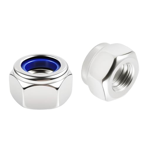 FOCMKEAS Sechskant-Sicherungsmuttern, M20 x 2,5 mm, Nylon, selbstsichernde Mutter, 304 Edelstahl mit Nylon-Einsatz, selbstklemmend, einfarbig, Vollgewinde für Möbel-Reparatur, Heimwerker, 2 Stück von FOCMKEAS