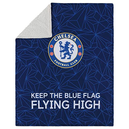 FOCO Offizielles Lizenzprodukt Chelsea FC Slogan Sherpa Plüsch-Überwurfdecke von FOCO