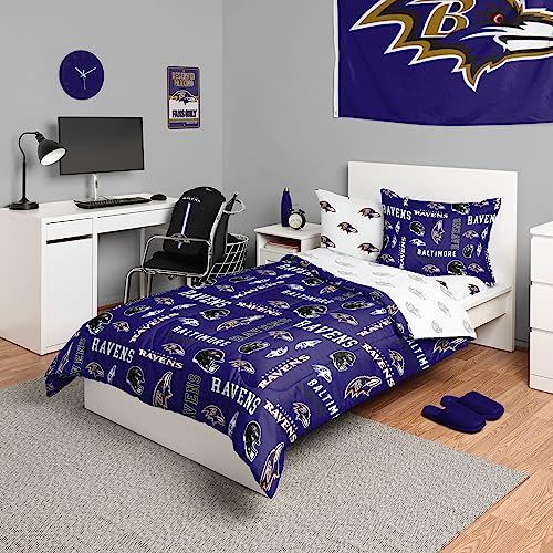 FOCO Baltimore Ravens NFL Team Color Bed In a Bag Tröster Bettwäsche 5-teiliges Doppel-Set von FOCO