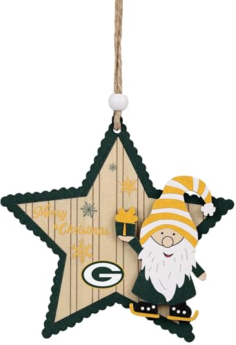 FOCO NFL Green Bay Packers Holzstern Ornament mit Zwerg - Offiziell lizenzierte Feiertagsdekoration von FOCO