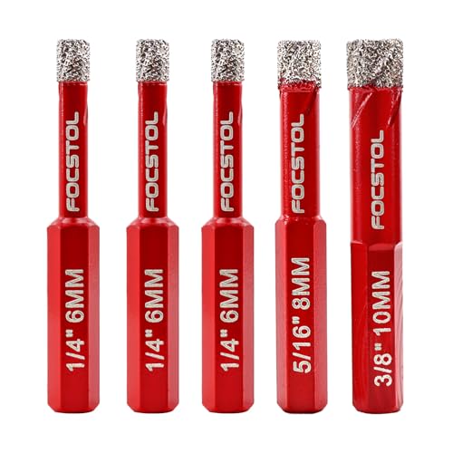 FOCSTOL Diamant Fliesenbohrer 6/6/6/8/10mm - Diamant Bohrkrone mit Sechskantschaft für Keramik Porzellan Fliesen Marmor Granit Kunststein Packung mit 5 von FOCSTOL