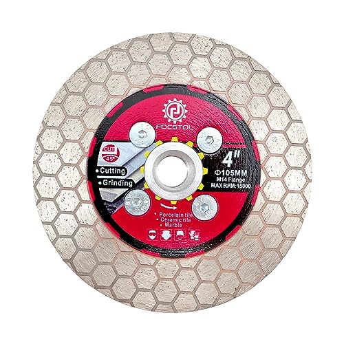 FOCSTOL Diamant Trennscheibe 105mm - Fliesentrennscheibe Schneiden und Schleifen mit M14 Flansch für Porzellan Keramik Fliesen Marmor Granit Kunststein Quarz von FOCSTOL