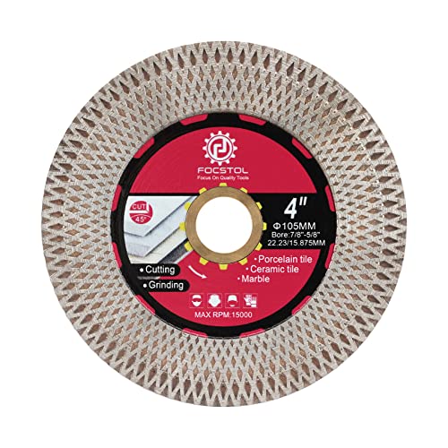 FOCSTOL Diamant Trennscheibe - 105mm x 22,23mm Fliesentrennscheibe Schneiden und Schleifen für Porzellan Keramik Fliesen Marmor Granit Kunststein mit X Mesh Felge von FOCSTOL