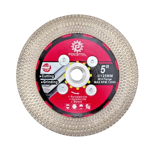 FOCSTOL Diamant Trennscheibe 125mm -Fliesentrennscheibe Schneiden und Schleifen mit M14 Flansch für Porzellan Keramik Fliesen Marmor Granit Kunststein mit X Mesh Felge FOCSTOL Diamant Trennscheibe 125mm -Fliesentrennscheibe Schneiden und Schleifen mit M14 Flansch für Porzellan Keramik Fliesen Marmor Granit Kunststein mit X Mesh Felge von FOCSTOL