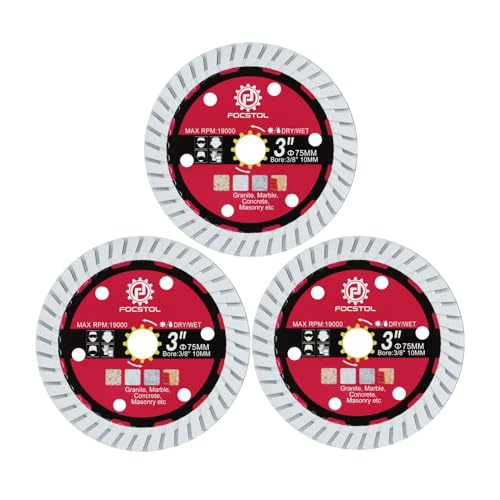 FOCSTOL Diamant Trennscheibe 75mm x 10mm - 3 Stück Diamant Sägeblatt für Granit Marmor Beton Mauerwerk von FOCSTOL