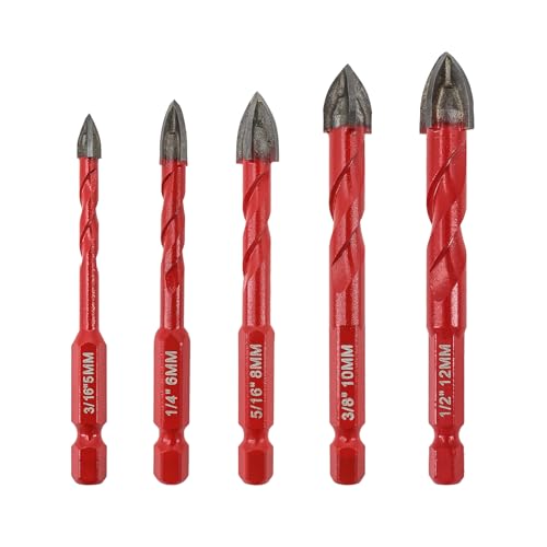 FOCSTOL Fliesenbohrer Set 5/6/8/10/12mm - 5 Stück Hartmetallbohrer mit Schnellwechsel-Sechskantschaft für Holz Kunststoff Mauerwerk Keramikfliesen Beton Marmor von FOCSTOL