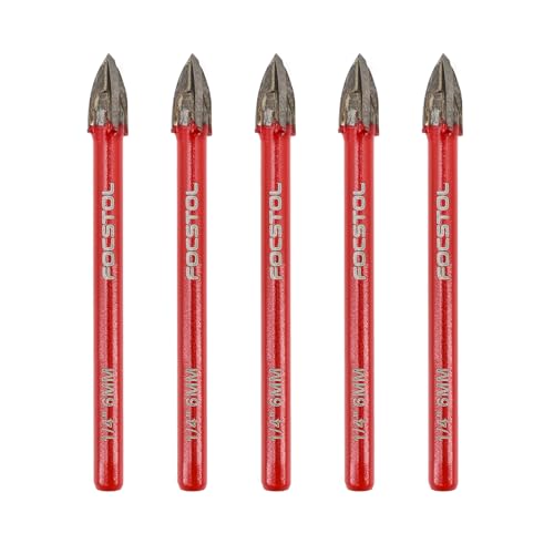 FOCSTOL Fliesenbohrer Set 6mm - 5 Stück Hartmetallbohrer mit Rundschaft für Holz Kunststoff Mauerwerk Keramikfliesen Beton Marmor von FOCSTOL