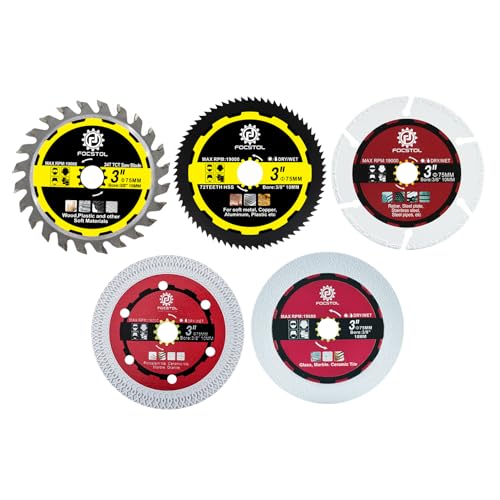 FOCSTOL Trennscheibe Set - 5 Stück 75mm x 10mm Diamant Sägeblatt für Porzellan Fliesen Holz Beton Metall Glas Jade von FOCSTOL