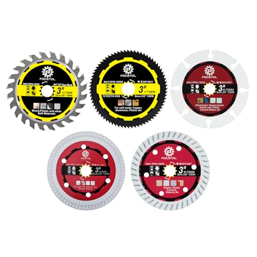 FOCSTOL Trennscheibe Set - 5 Stück 75mm x 10mm Diamant Sägeblatt für Porzellan Fliesen Holz Beton Metall von FOCSTOL