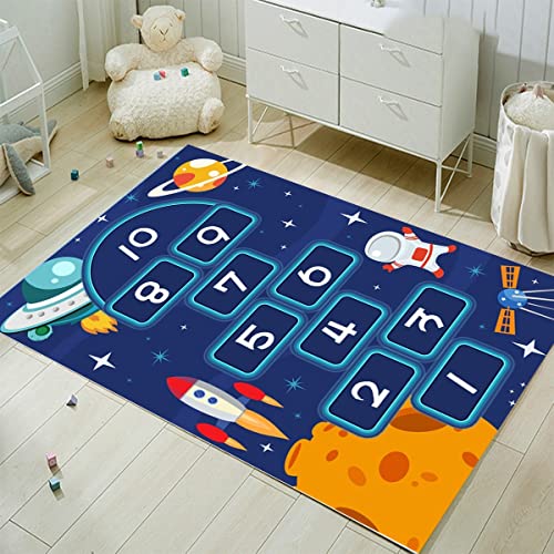 FODELIUY HüPfspiel Teppich Kinderzimmer, Hopscotch Rug, HüPfkäStchen Matte, Spielteppich MäDchen Jungen, HüPfmatte Kinder(140×200cm) von FODELIUY