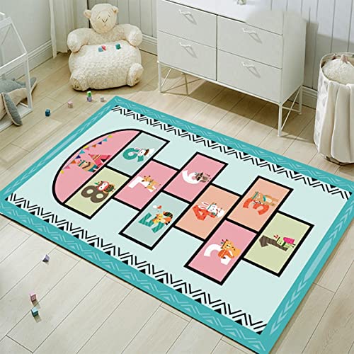 FODELIUY HüPfspiel Teppich Kinderzimmer, Hopscotch Rug, HüPfkäStchen Matte, Spielteppich MäDchen Jungen, HüPfmatte Kinder(140×200cm) von FODELIUY