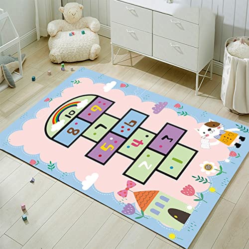 FODELIUY HüPfspiel Teppich Kinderzimmer, Hopscotch Rug, HüPfkäStchen Matte, Spielteppich MäDchen Jungen, HüPfmatte Kinder(160×230cm) von FODELIUY