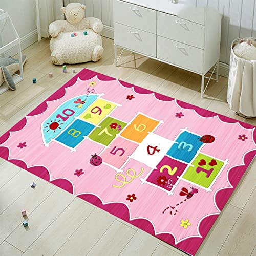 FODELIUY HüPfspiel Teppich Kinderzimmer, Hopscotch Rug, HüPfkäStchen Matte, Spielteppich MäDchen Jungen, HüPfmatte Kinder(200×300cm) von FODELIUY