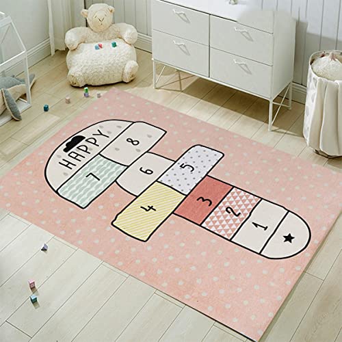 FODELIUY HüPfspiel Teppich Kinderzimmer, Hopscotch Rug, HüPfkäStchen Matte, Spielteppich MäDchen Jungen, HüPfmatte Kinder(120×180cm) von FODELIUY