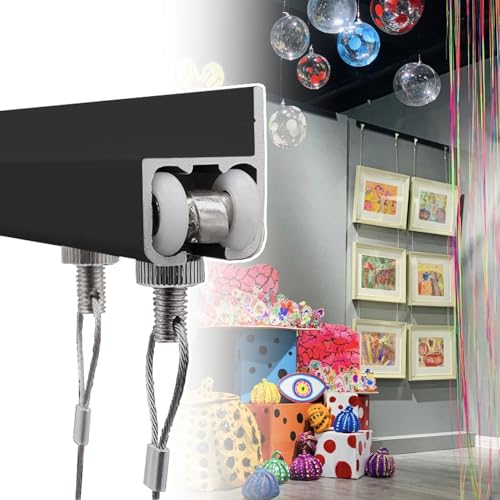 Bildschienen-System, Adjustable Gallery Rail Picture Hanging System Kit Multicolor Multiple Sizes 120kg/265lbs(1.6"/0.5m Cable,50"/127cm Track) von FOELANNE