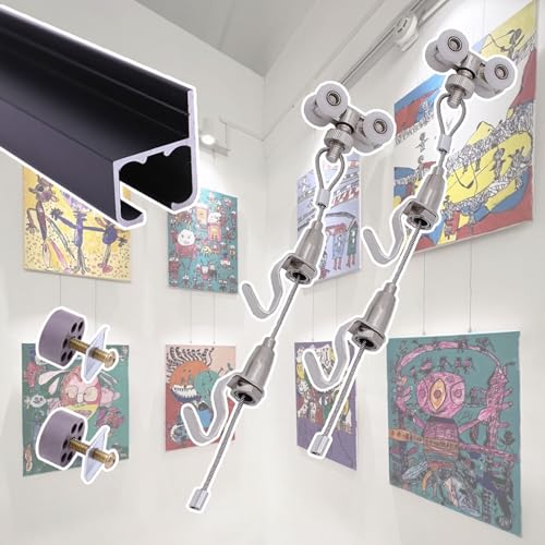 Bildschienen-System, Picture Hanging Kit Adjustable Hooks Silent Pulleys Aluminum Alloy Track Multicolor Multiple Sizes(3.3"/1m Cable,72"/183cm Track) von FOELANNE