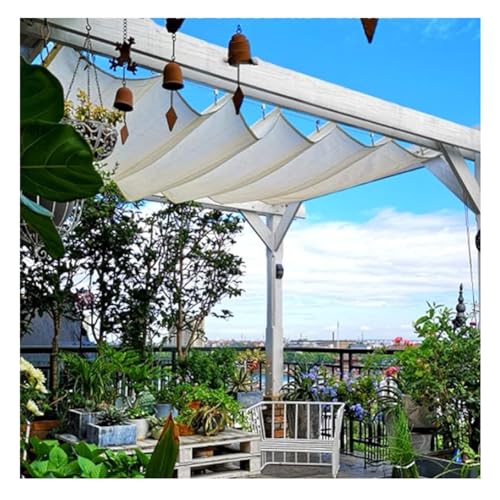 FOELANNE Wellen schattende Segel, Pergola Sonnensegel Wellendach Schienensystem HDPE 85% UV-Block Cremeweiß Mehrere Größen(2.2x6m) von FOELANNE