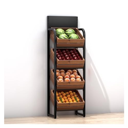 Gemüse, 4-lagiges Snack-Obst-Gemüse-Display-Lagerregal, bodenstehender Holzkorb, mehrfarbig(Brown) von FOELANNE