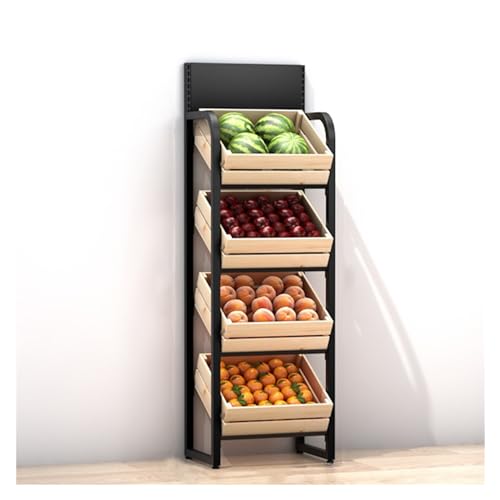Gemüse, 4-lagiges Snack-Obst-Gemüse-Display-Lagerregal, bodenstehender Holzkorb, mehrfarbig(Light Brown) von FOELANNE