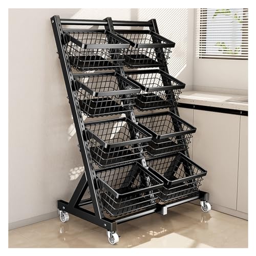 Gemüse, 4-stufiges, mehrfarbiges, rotierendes Obst- und Gemüse-Snackregal auf Rädern(Black) von FOELANNE