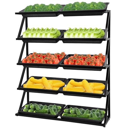 Gemüse, 5-stöckiger Ständer mit 5/10 Körben for den privaten und gewerblichen Snackbereich, mehrfarbig, einzeln oder doppelt(Black,Double) von FOELANNE