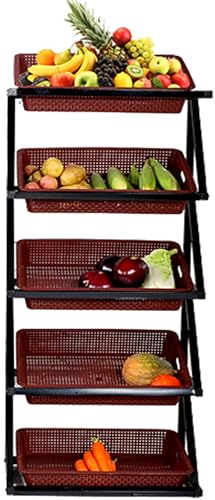 Gemüse, 5-stöckiges Präsentationsregal for Obst und Gemüse mit 5 oder 10 Körben, mehrfarbig, mehrere Größen(Brown,Single) von FOELANNE