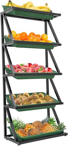 Gemüse, 5-stöckiges Präsentationsregal for Obst und Gemüse mit 5 oder 10 Körben, mehrfarbig, mehrere Größen(Green,Single) von FOELANNE
