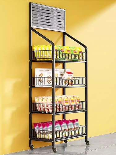 Gemüse, Stahlregalwagen mit Rädern 3 4 5 Reihen-Nahrungsmittelorganisator-Mehrfachfarben-Mehrfachgrößen(Black-4 Tier,L-60CM/24IN) von FOELANNE