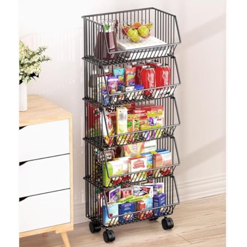 Gemüse, Supermarkt-Küchen-Snack-Präsentationsständer mit Rädern, mehrschichtig, schwarz, 41 x 29 x (83 – 103) cm(41x29x103cm(16.1x11.4x40.6in)) von FOELANNE