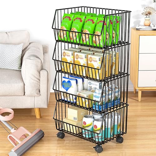 Gemüse, Supermarktregal-Lagerwagen mit Rädern, Schwarz/Weiß, 4 bis 5 Etagen, 1 Stück(Black,4 Tier-41x29x79cm) von FOELANNE