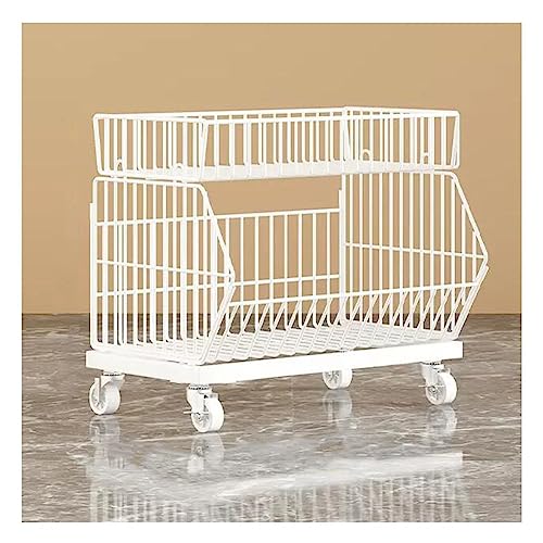 Gemüse, Weißmetalldrahtkorbwagen mit Rädern for die Lagerung von Obst und Gemüse, mehrere Größen(46x45x50cm) von FOELANNE