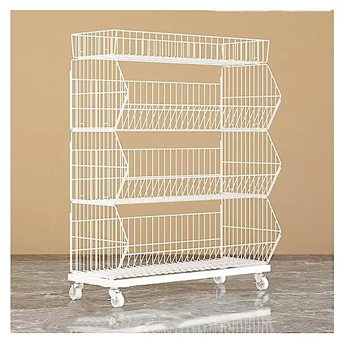 Gemüse, Weißmetalldrahtkorbwagen mit Rädern for die Lagerung von Obst und Gemüse, mehrere Größen(90x45x110cm) von FOELANNE