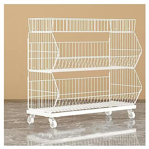 Gemüse, Weißmetalldrahtkorbwagen mit Rädern for die Lagerung von Obst und Gemüse, mehrere Größen(90x45x80cm) von FOELANNE