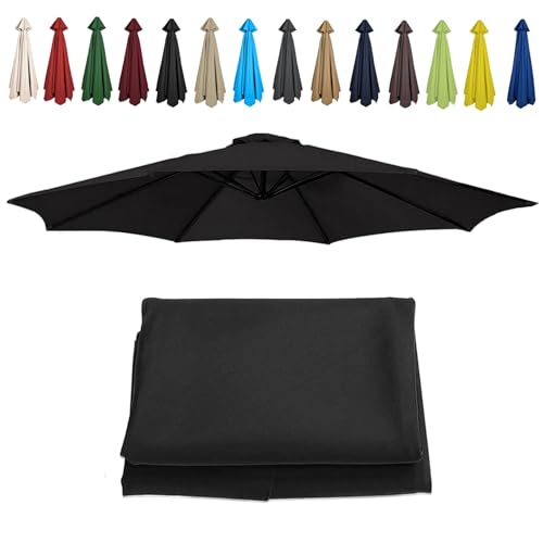 Sonnenschirm im Garten, Regenschirm-Ersatzdach for Freischwinger und Balkon, 6 oder 8 Rippen, mehrfarbig, mehrere Größen(Black,8 ribs-2.7m(8.8ft)) von FOELANNE