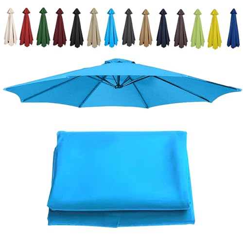 Sonnenschirm im Garten, Regenschirm-Ersatzdach for Freischwinger und Balkon, 6 oder 8 Rippen, mehrfarbig, mehrere Größen(Lake Blue,6 ribs-3m(9.8ft)) von FOELANNE