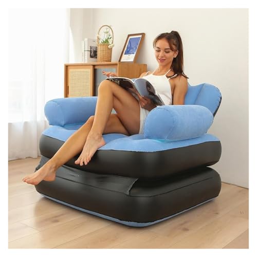 aufgeblasene Matratze, Aufblasbare 2-in-1-Schlafsofa-Matratze, faltbar, tragbar, for Zuhause, Reisen, Camping, Blau, Braun(Blue) von FOELANNE