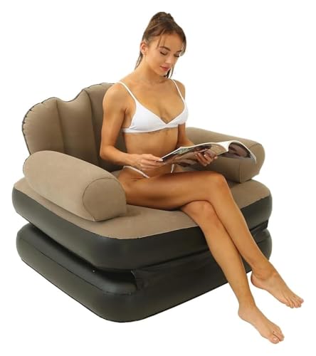 aufgeblasene Matratze, Aufblasbare 2-in-1-Schlafsofa-Matratze, faltbar, tragbar, for Zuhause, Reisen, Camping, Blau, Braun(Brown) von FOELANNE